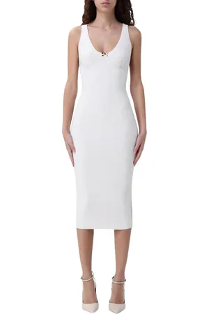 Elisabetta Franchi Kleedjes, Dames, , L, Elegante Ribgebreide Midi-jurk