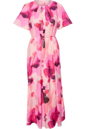 INWEAR Kleedjes, Dames, Veelkleurig, L, Katoen, Roze Waterverf Druppels Lange Jurk