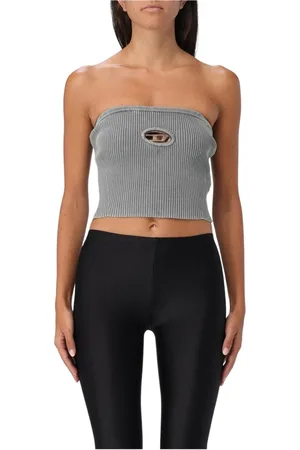 Diesel Tops, Dames, Grijs, S, Katoen, Geribbelde Strapless Top Grijs