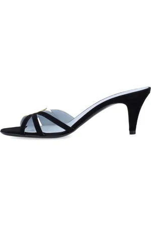 VALENTINO GARAVANI Schoenen, Dames, Zwart, 36 EU, Leer, Bladmotief Slide Sandaal