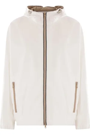 Brunello Cucinelli Jassen, Dames, Wit, S, Witte technische windbreaker met heraldisch logo
