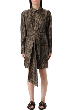 Fendi Kleedjes, Dames, Bruin, S, Elegante Self Tie Belt Jurk