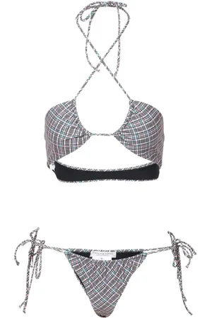 Serafini Badkleding, Dames, Veelkleurig, S, Fuchsia Driehoek Bikini Set met Gevlochten Strik