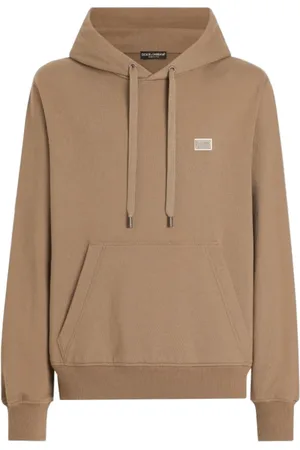 Dolce & Gabbana Sweatshirts & Hoodies, Heren, Bruin, L, Katoen, Koffiebruine Logo Plaque Hoodie