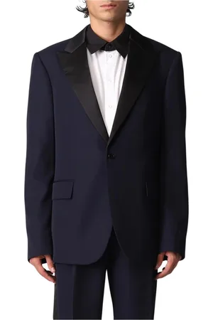 Karl Lagerfeld Pakken, Heren, Blauw, L, Leer, Op maat gemaakte single-breasted blazer