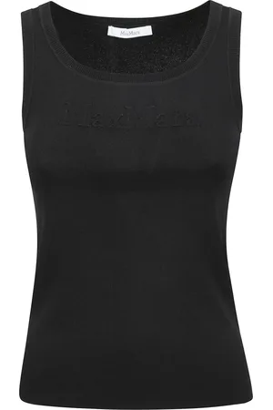 Max Mara Truien, Dames, Zwart, M, Geribbelde tanktop met reliëflogo