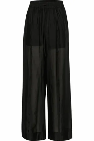 Gestuz Broeken, Dames, Zwart, XL, Zwarte wijde broek met elastische taille