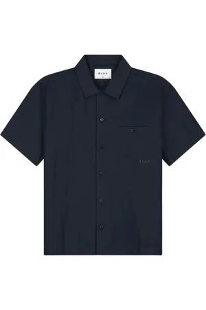 OLAF HUSSEIN Overhemden, Heren, Blauw, XL, Linnen, Zon Linnen Shirt Korte Mouw Marineblauw