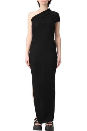 Rick Owens Kleedjes, Dames, Zwart, L, Rayon, Geribbelde Gebreide Maxi Jurk