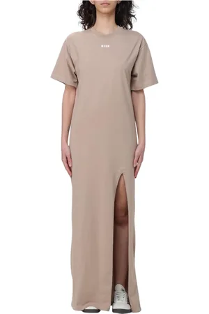 Msgm Kleedjes, Dames, , L, Katoen, Elegante Jurk met Split aan de Zijkant