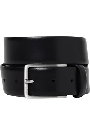 HUGO BOSS Accessoires, Heren, Zwart, 95 CM, Leer, Zwart Leren Jurk Riem met Zilveren Gesp