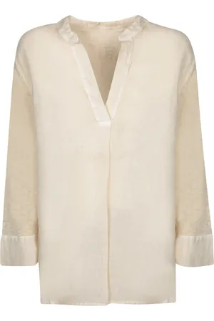 120% Lino Blouses & Shirts, Dames, , L, Linnen, Linnen Blouse met Wijde Mouwen