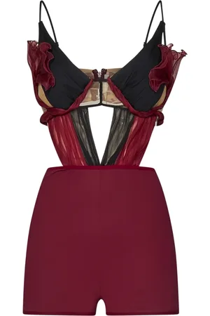 Nensi Dojaka Jumpsuits & Playsuits, Dames, Rood, S, Tule, Bordeaux Jurken met 3D Tule Bloemen
