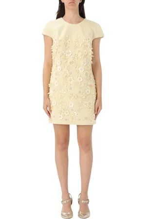 Elisabetta Franchi Kleedjes, Dames, Geel, L, Tweed, Citroen Bloemen Mini Jurk