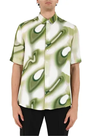 Patrizia Pepe Overhemden, Heren, Groen, S, Losvallende viscose bedrukte overhemd
