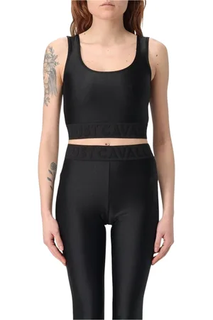 Roberto Cavalli Tops, Dames, Zwart, L, Zwart Mouwloze Top met Kant