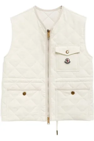 Moncler Jassen, Dames, Wit, L, Gewatteerde Diamantpatroon Logo Vest