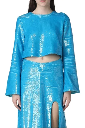 Ganni Tops, Dames, Blauw, M, Pailletten, Paillet Hoge Split Rok Set