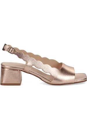 SANGIORGIO Schoenen, Dames, Geel, 35 EU, Leer, Gouden Blokhak Sandalen