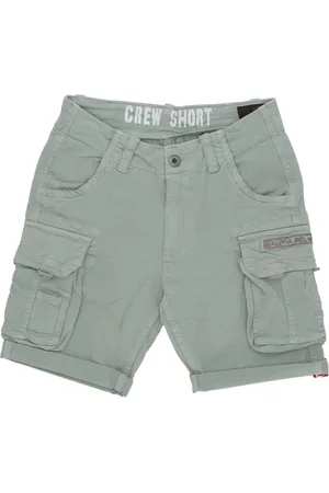 Alpha Industries Korte broeken, Heren, Groen, W32, Katoen, Groene Cargo Shorts met omgeslagen onderkant