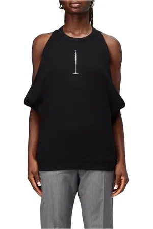 Alexander McQueen Tops, Dames, Zwart, XS, Katoen, Zwarte Geribbelde Mouwloze Top
