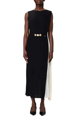 SIMONA CORSELLINI Kleedjes, Dames, Zwart, L, Elegante Geplooide Twee Tinten Jurk