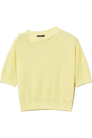 Twin-Set Truien, Dames, Geel, M, Katoen, Gele Asymmetrische Sweater Actitude Collectie