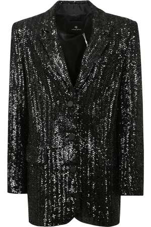 ANINE BING Jassen, Dames, Zwart, M, Pailletten, Paillet Blazer Jas Voorste Knoopsluiting