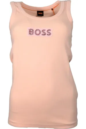 HUGO BOSS Tops, Dames, Roze, M, Katoen, Geribbeld Katoenen Hemd met Hematietsten in Roze