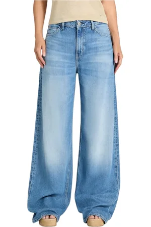 Guess Jeans, Dames, Blauw, W26, Denim, Lichte Wassing Wijde Pijp Denim Jeans