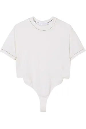 SIMONA CORSELLINI Tops, Dames, Wit, S, Katoen, Studded Short Sleeve TShirt