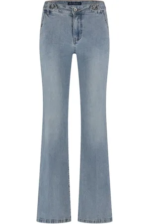 Red Button Jeans, Dames, Blauw, L, Katoen, Wijde Pijp Bleek Jeans met Lusdetail