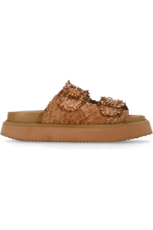 Coral Blue Schoenen, Dames, Bruin, 36 EU, Geweven leren juweelgesp sneakers