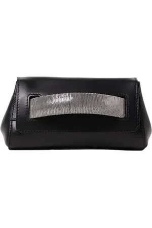 Orciani Tassen, Dames, Zwart, ONE Size, Leer, Stalen Leren Clutch Handtas