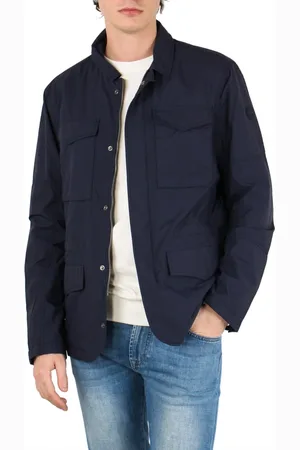 save the duck Jassen, Heren, Blauw, M, Blauwe Gerecyclede Waterdichte Jas met Rits