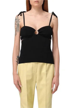 Nanushka Tops, Dames, Zwart, S, Zwarte Geribbelde Gebreide Mouwloze Top