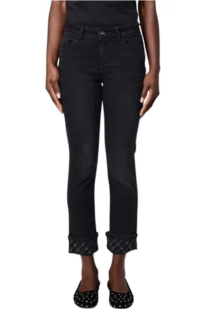 Liu Jo Jeans, Dames, Zwart, W33, Katoen, Geborduurde Manchet Jeans
