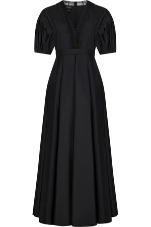 Giambattista Valli Kleedjes, Dames, Zwart, S, Katoen, Zwart V-hals Kant Katoenen Jurk