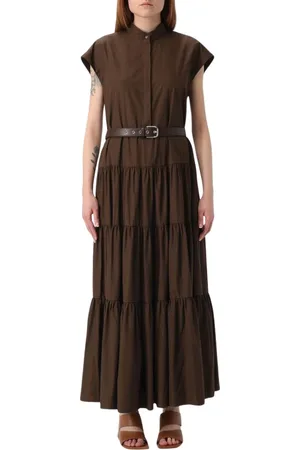 Max Mara Kleedjes, Dames, Bruin, M, Katoen, Witte Katoenen Maxi Jurk