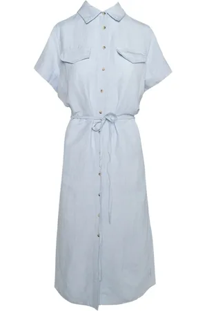 Hest Hést, Kleedjes, Dames, Blauw, 2Xl, Denim, Denim Linnen Jurk met Geweven Rok