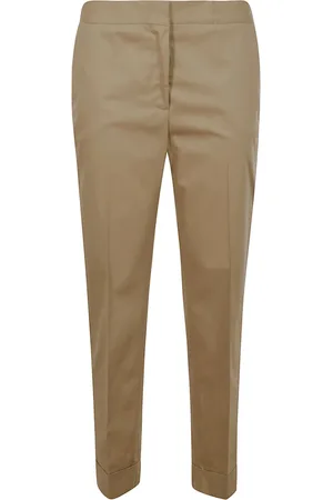 PT Torino Broeken, Dames, , L, Katoen, Donkerbeige broek met verfijnde lijnen