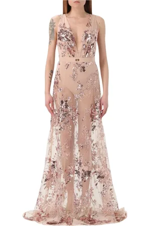 Elisabetta Franchi Kleedjes, Dames, Roze, M, Tule, Roze Paillet Avondjurk
