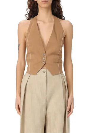 Pinko Jassen, Dames, Bruin, M, Leer, Stijlvol Bruin Vest