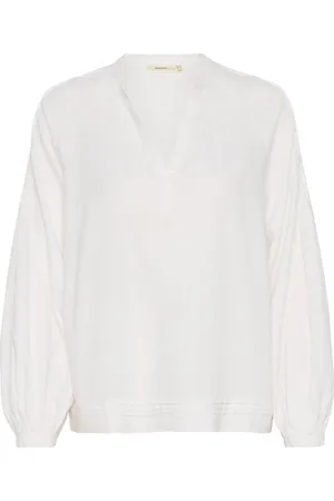 INWEAR Blouses & Shirts, Dames, Wit, 2Xl, Linnen, Witte Overhemdblouse met Relaxte Pasvorm