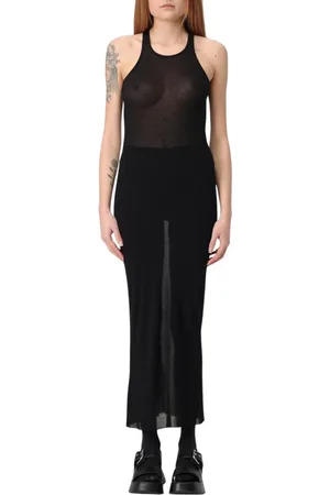 Rick Owens Kleedjes, Dames, Zwart, XS, Geribbelde Gebreide Maxi Jurk