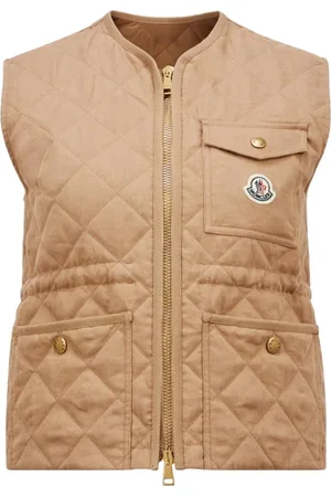 Moncler Jassen, Dames, Bruin, S, Gewatteerd Vest met Drukknoopsluiting