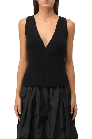 Patou Tops, Dames, Zwart, S, Katoen, Stijlvol Zwart Wikkeltop Mouwloos