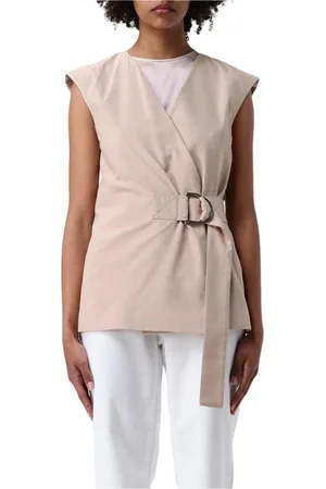 Liu Jo Jassen, Dames, Bruin, 2Xs, Wrap Sleeveless Waistcoat Jacket