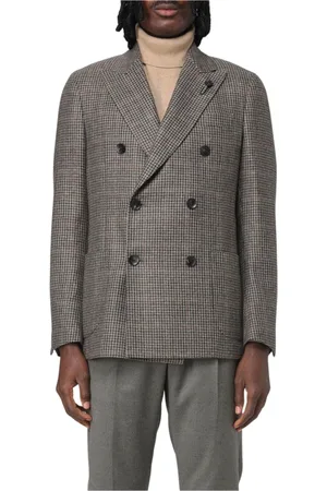 LARDINI Jassen, Heren, Bruin, M, Wol, Klassieke Houndstooth Blazer