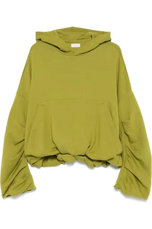 DRIES VAN NOTEN Sweatshirts & Hoodies, Dames, Groen, M, Katoen, Groene sweater met capuchon en buidelzak